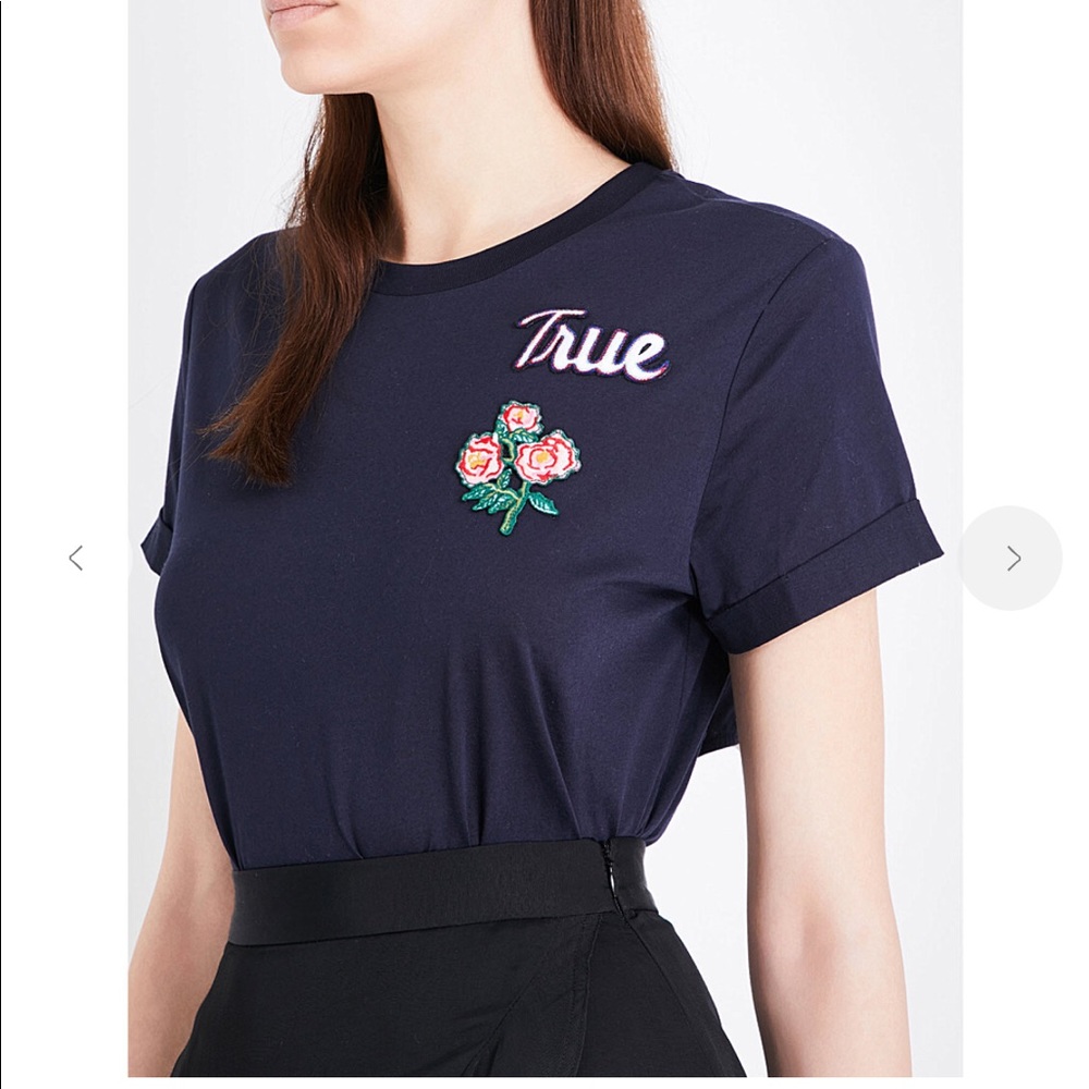 SANDRO Appliqué Cotton T-Shirt tie back lace navy